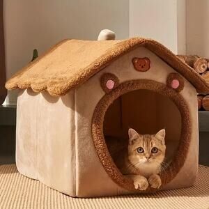 Plush Washable Small Pet Dog Cat House Large Tan Brown 19.29" x 15.35" x 18.11"